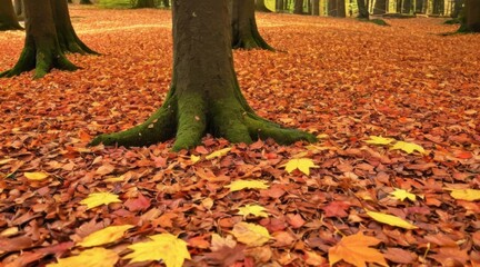 Autumn Forest Floor Red Orange Yellow Leaves Sunlight