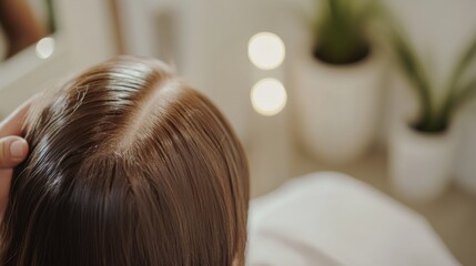 Fototapeta premium Hair restoration procedure in a cozy beauty clinic. Featuring rejuvenating regrowth solutions and expert care