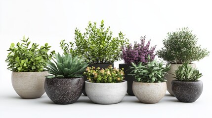 Fototapeta premium Potted Plants Arrangement Assorted foliage and flowering plants in decorative pots,Interior design , Home decor