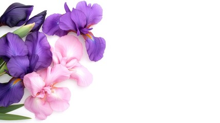 Purple and Pink Iris Flowers on White, Floral , Spring