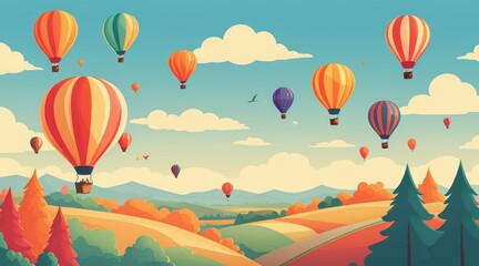 Colorful Hot Air Balloons Soaring Over Autumn Landscape