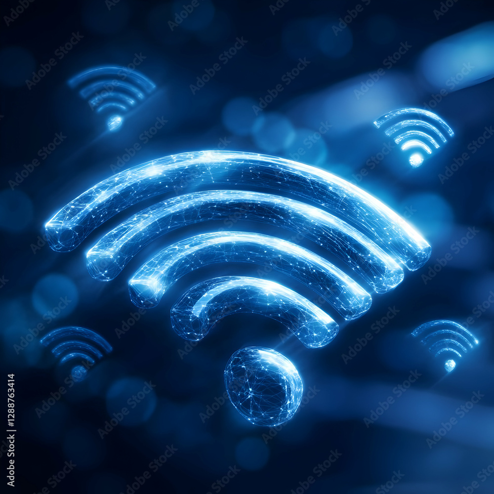 Poster a vibrant symbol representing wireless connectivity, illustrated with glowing elements and a dynamic