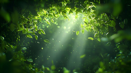 Fototapeta premium Lush Green Forest Canopy Sunlight Rays