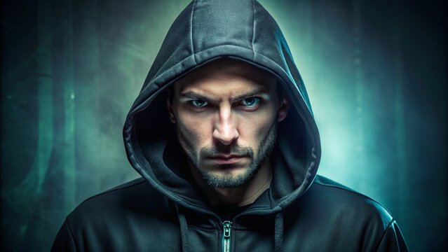 Intriguing Spy in Black Hoodie Surveillance Concept Image