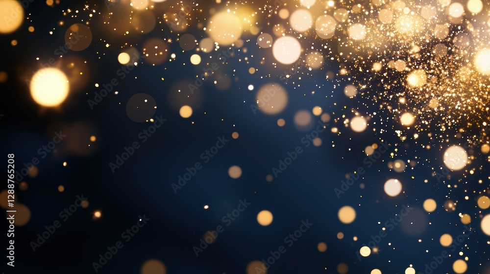 Poster a dazzling display of golden bokeh lights against a dark background, creating a magical and festive 