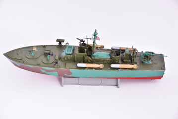 Plastic toy, completed and painted model for gluing. American patrol torpedo boat PT579/PT588.