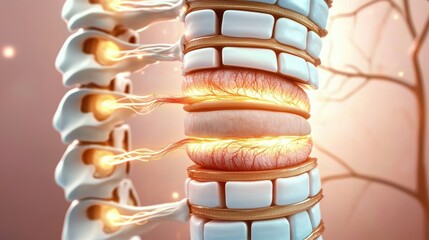 A detailed illustration of the spine, highlighting vertebrae and nerve connections, emphasizing the structure and function of the spinal column.