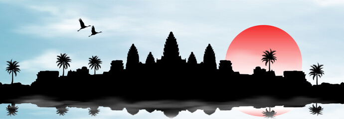 The ancient city of Angkor Wat. The very ancient city of Angkor Wat at sunset. Buddhist temple complex. Historical landmark. Cambodia