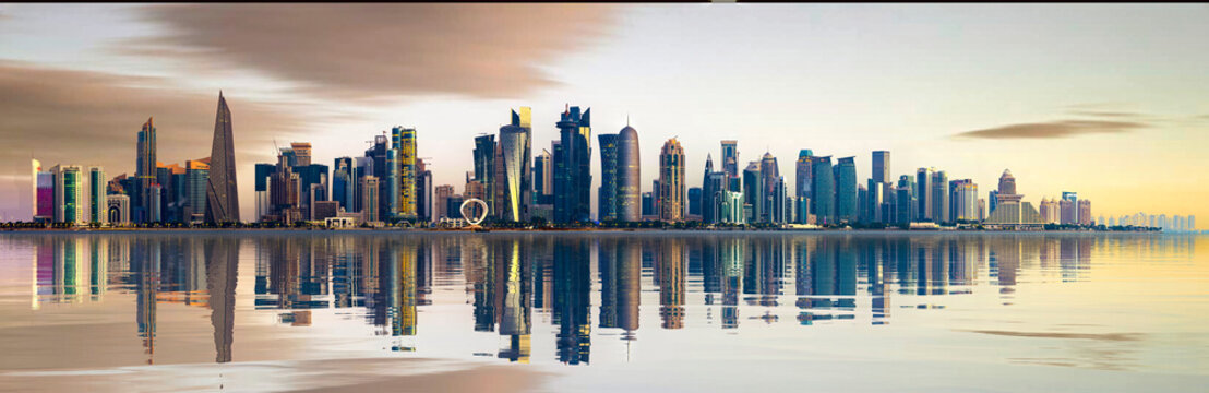 Panoramic Doha Skyline early morning