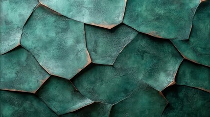 Green tile texture with rough and weathered bronze edges