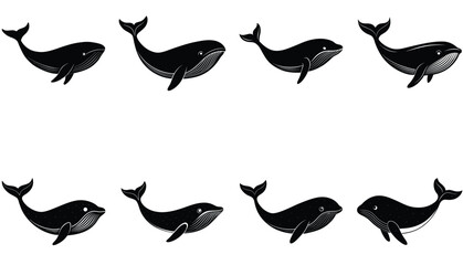 Whale icon. Whale vector shilhouette bundle. Whale set icon.