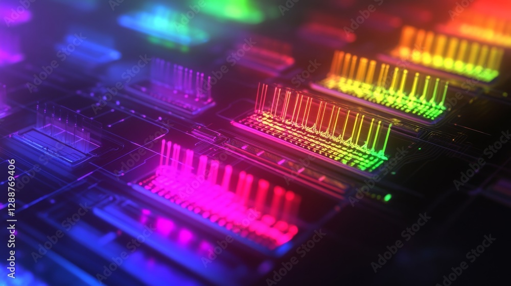 Aufkleber illuminating semiconductor nano circuits laboratory close-up image high-tech environment microscopic