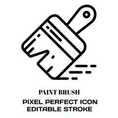 Paint brush symbol, featuring an editable stroke outline icon isolated on white background flat vector illustration. Pixel perfect