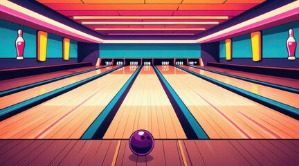 Vibrant Pixel Art Bowling Alley Interior