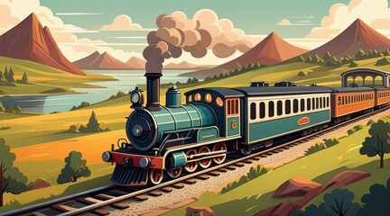 Vintage Steam Train Journey Through Scenic Mountain Landscape