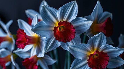 Obraz premium Vibrant blue and red flowers for artistic projects, floral designs, and colorful marketing materials