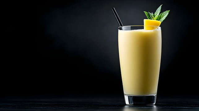Refreshing tropical drink with pineapple and mint garnish in a glass, ideal for summer or cocktail menus.