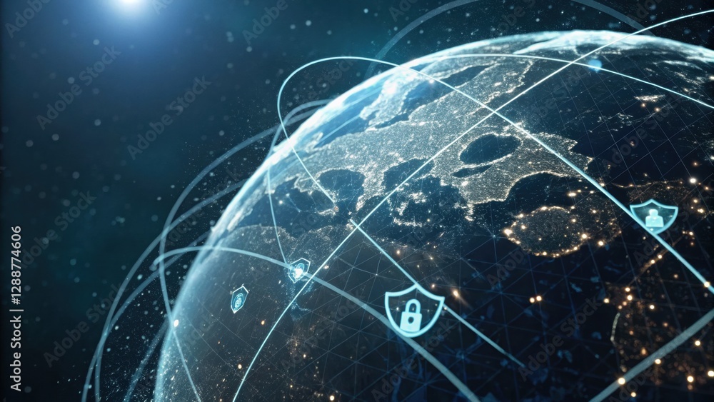 Poster global network security: an abstract visualization showcasing the intricate web of global network se