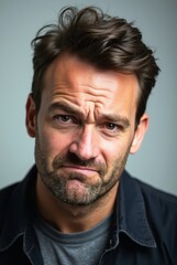 Man Expressing Disgust, Wrinkling Nose and Curling Lips in Studio Portrait