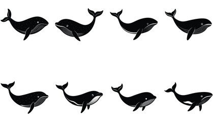 Whale icon. Whale vector shilhouette bundle. Whale set icon.