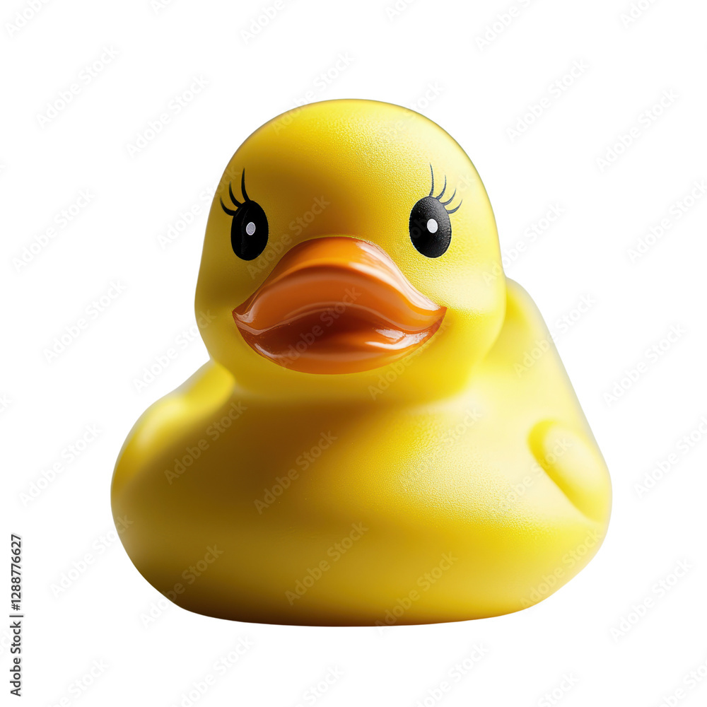 Poster yellow rubber duck toy on a solid black background for playful and whimsical concepts isolated on tr