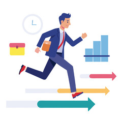 businessman running on project timeline project on white background 
