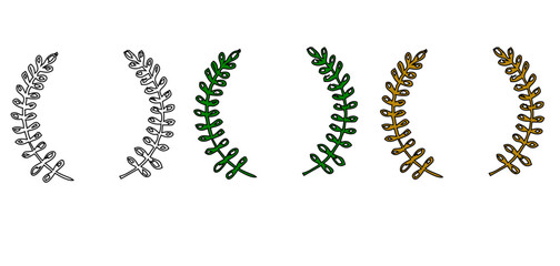 Floral Decoration Branch Leaf Plant Line Stroke Icon Pictogram Symbol Set Collection