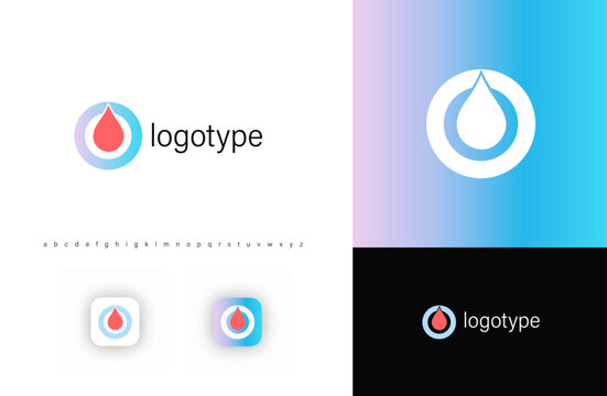 Water drop logo with circular gradient frame, symbolizing purity, sustainability, innovation. Perfect for water companies, medical brands, environmental businesses. Minimal, clean design. Vector logo
