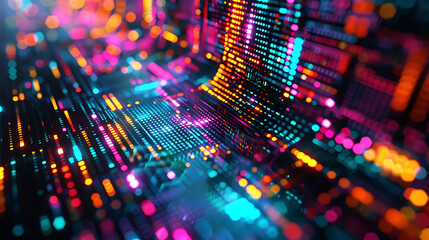 Obraz premium Glowing digital pixels forming a dynamic colorful mosaic