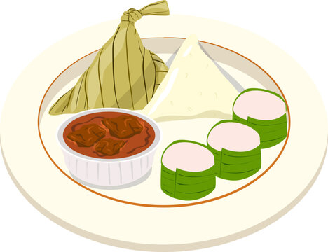 Eid food illustration. Ketupat and lemang