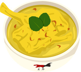 Eid food illustration. Chicken braised in coconut milk 