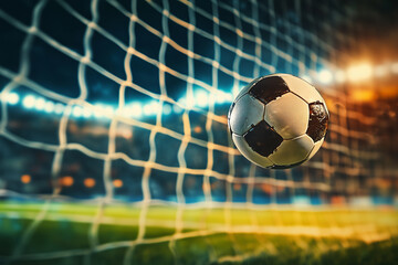 Fototapeta premium A football in mid-flight just before entering the goal, with motion blur on the ball 