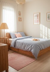 Fototapeta premium soft pastel Guest Room design Eclectic Japandi decor
