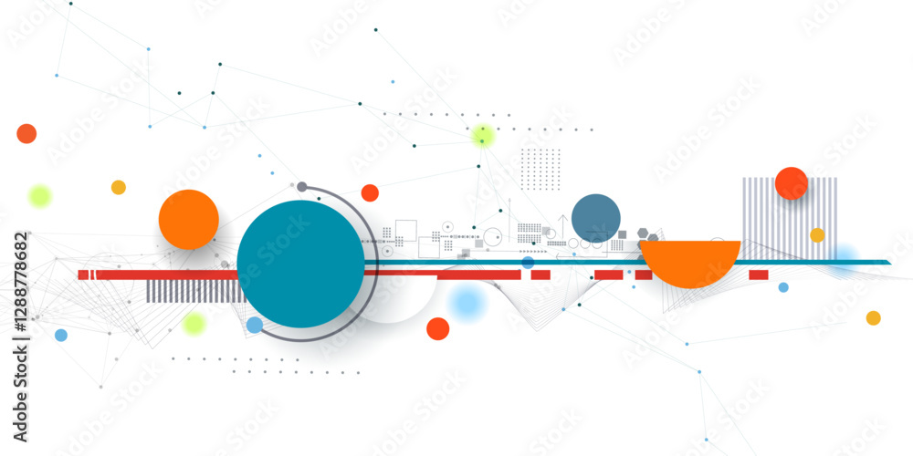 Poster vector illustration abstract modern technology design. white circle, geometric shape, wave wireframe
