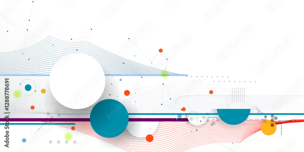 Leinwandbilder vector illustration abstract modern technology design. white circle, geometric shape, wave wireframe
