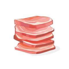 Stacked Slices of Pork on White Background