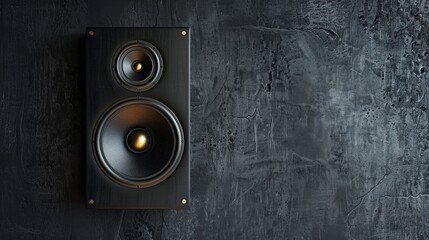 Black speaker on a dark background, perfect for advertising audio equipment and music projects.
