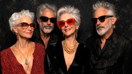 An old people friendship background is shot in the studio, featuring a group of elderly friends laughing together,