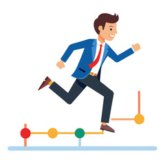businessman running on project timeline project on white background 
