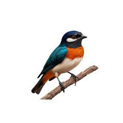 Fototapeta premium Colorful Bird Perched on Branch with Vibrant Feathers and Clear Eyes