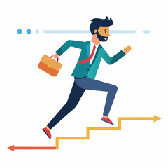 businessman running on project timeline project on white background 
