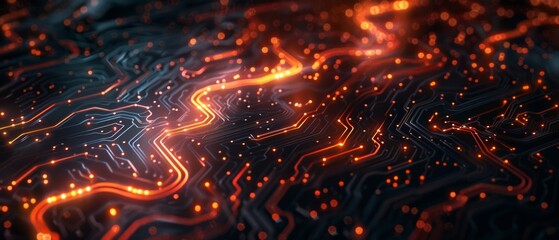 Abstract digital background with bright glowing lines and dots, perfect for scientific or technological presentations.