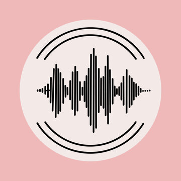 Minimalist Digital Technology Sound Wave Icon. Circular Interface Audio Voice. Music Sound Logo. Spectrum Equalizer Concept. Infographic Line Frequency Element on Pink Background