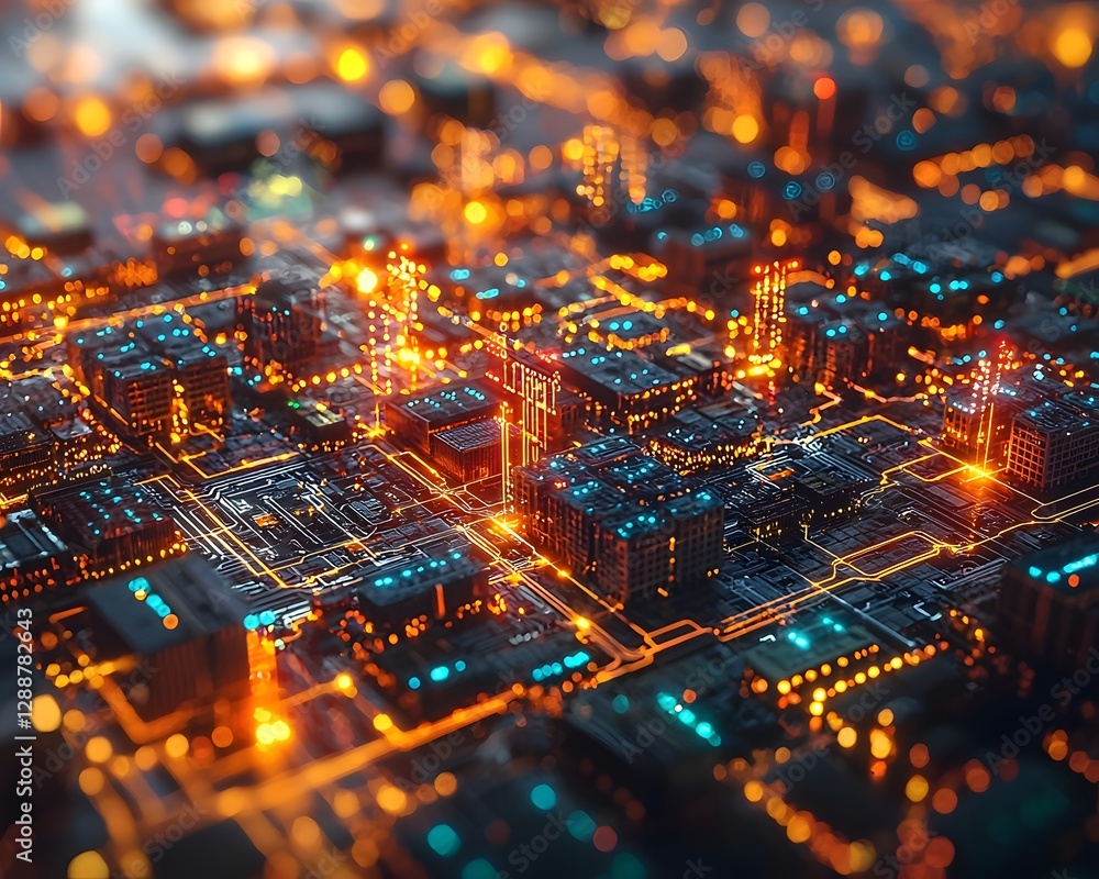 Aufkleber glowing futuristic supply chain hub with holographic data streams and central command center
