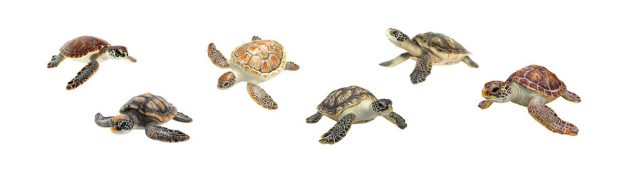 Fototapeta premium Group of Colorful Sea Turtles Swimming in Clear Ocean Water