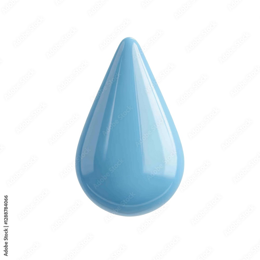 Poster shiny blue droplet with smooth surface and symmetrical teardrop shape design