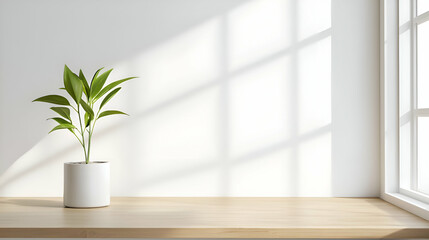Green Plant in White Pot on Wooden Table by Window