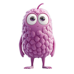 A cartoonish purple fruit with a big smile on its face
