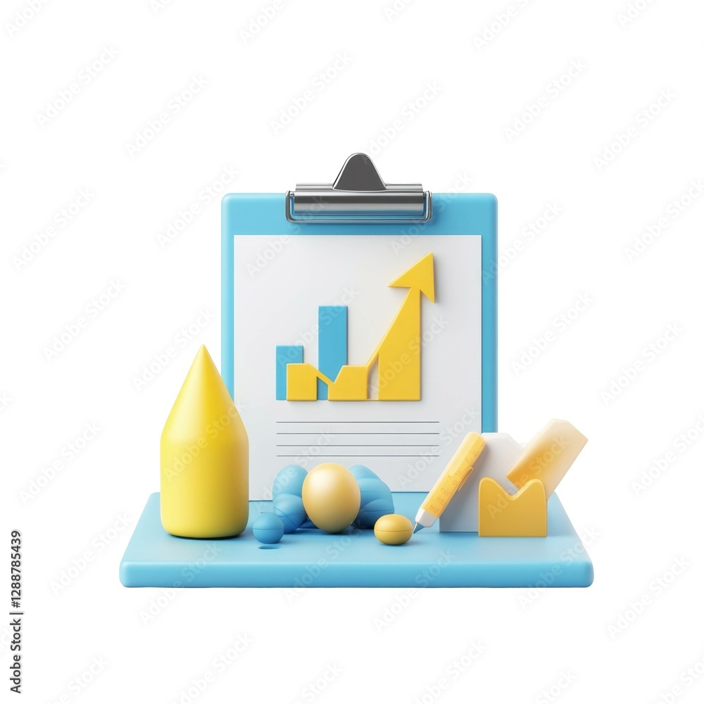 Poster business growth concept with graphs and data on clipboard display