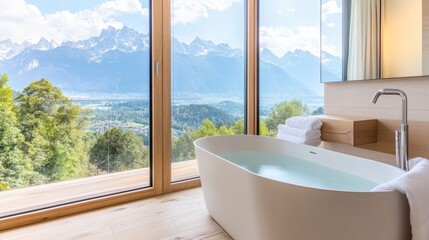 Mountain View Bathroom Freestanding Tub and Scenic Window, Bathroom, Spa